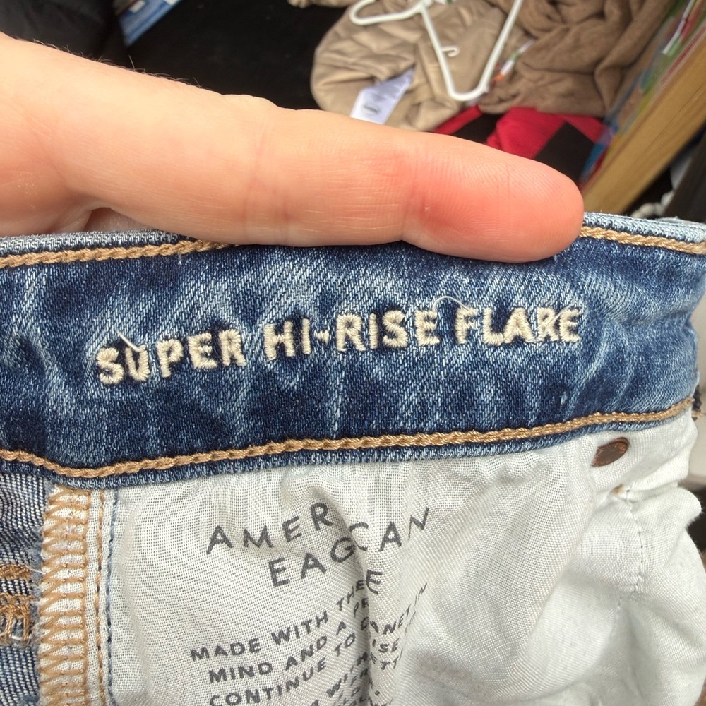 American Eagle Outfitters Medium Blue Distressed Flare Jeans - Picture 3 of 4